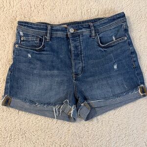 Pilcro Distressed Rolled Hem Denim Shorts - Blue
